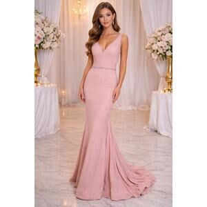 Jovani Blush Pink Glitter Mermaid Evening Gown Prom Dress Formal in Size 8